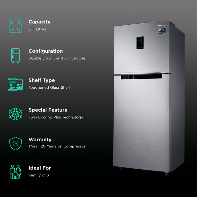 Buy Samsung 301 Litres 2 Star Frost Free Double Door Convertible